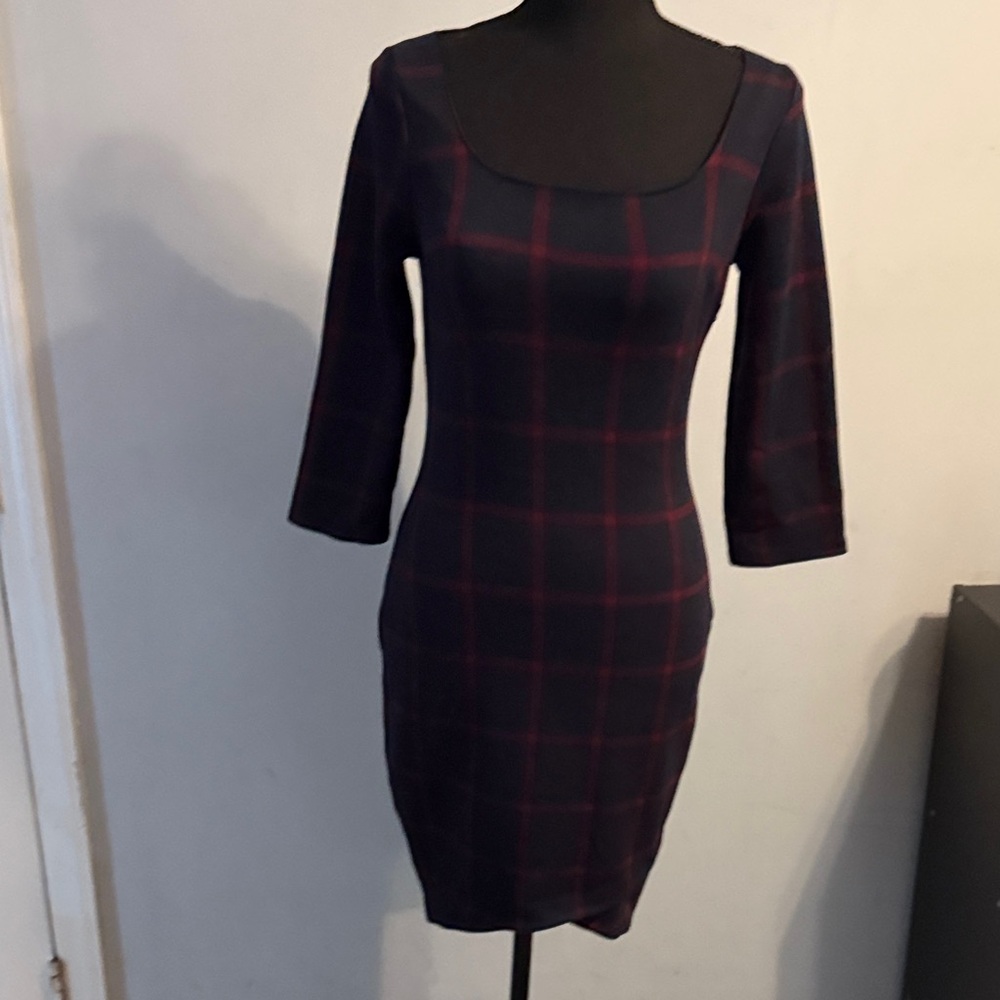 Express Elegant Plaid Dress - Black and Red